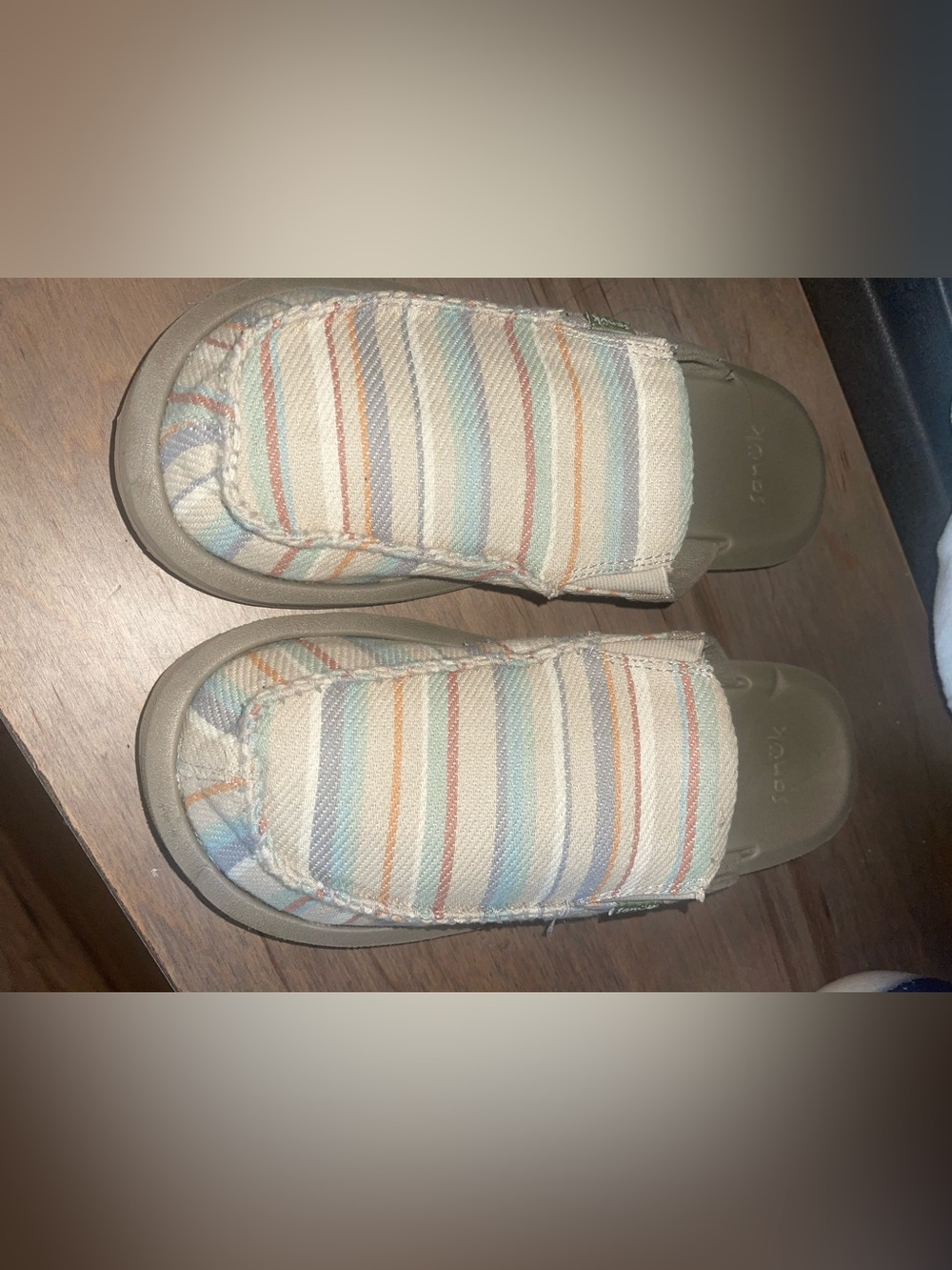 Sanuk Canvas Slip-On Loafers in Cream with Multicolor Pastel Stripes